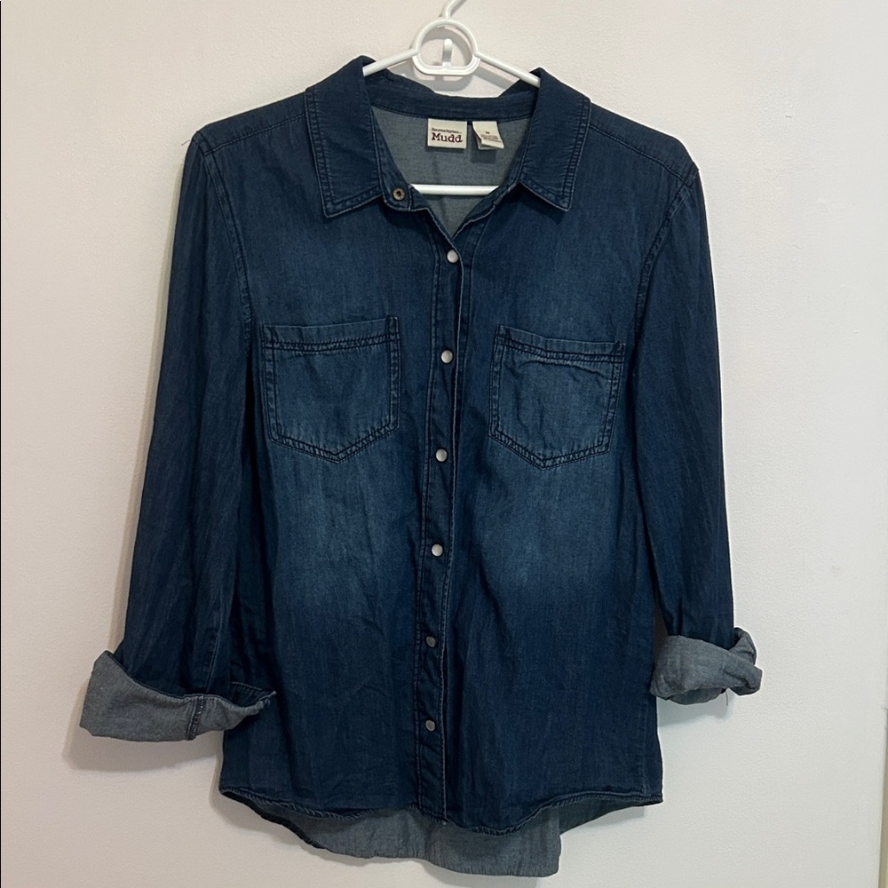 Mudd Denim Button Down Shirt Medium Dark Wash Blue